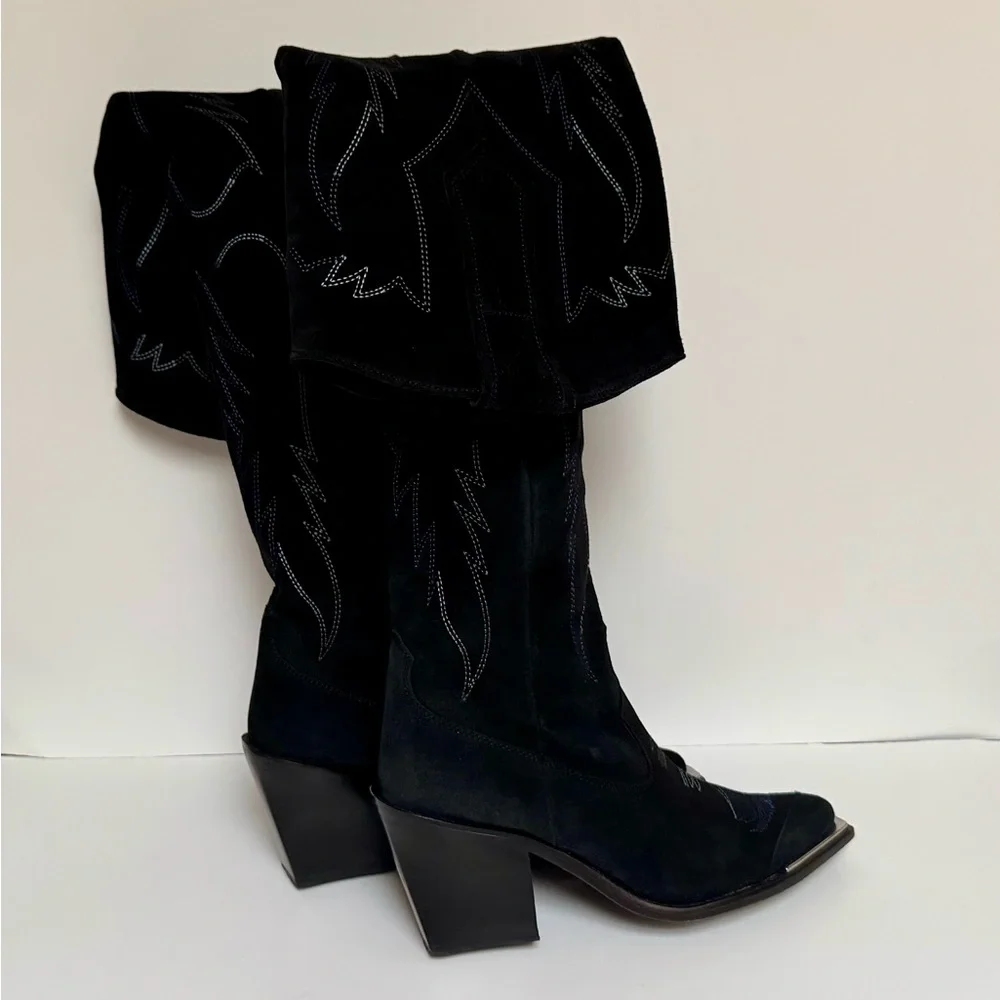 Zadig & Voltaire Women’s Cara Black Suede Over the Knee Cowboy Boots Size 9